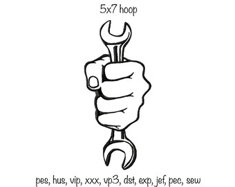 Digital download 5x7 hoop mechanic man tools hand machine embroidery design in multiple formats pec pes  xxx  jef  sew exp vip vp3, dst, hus