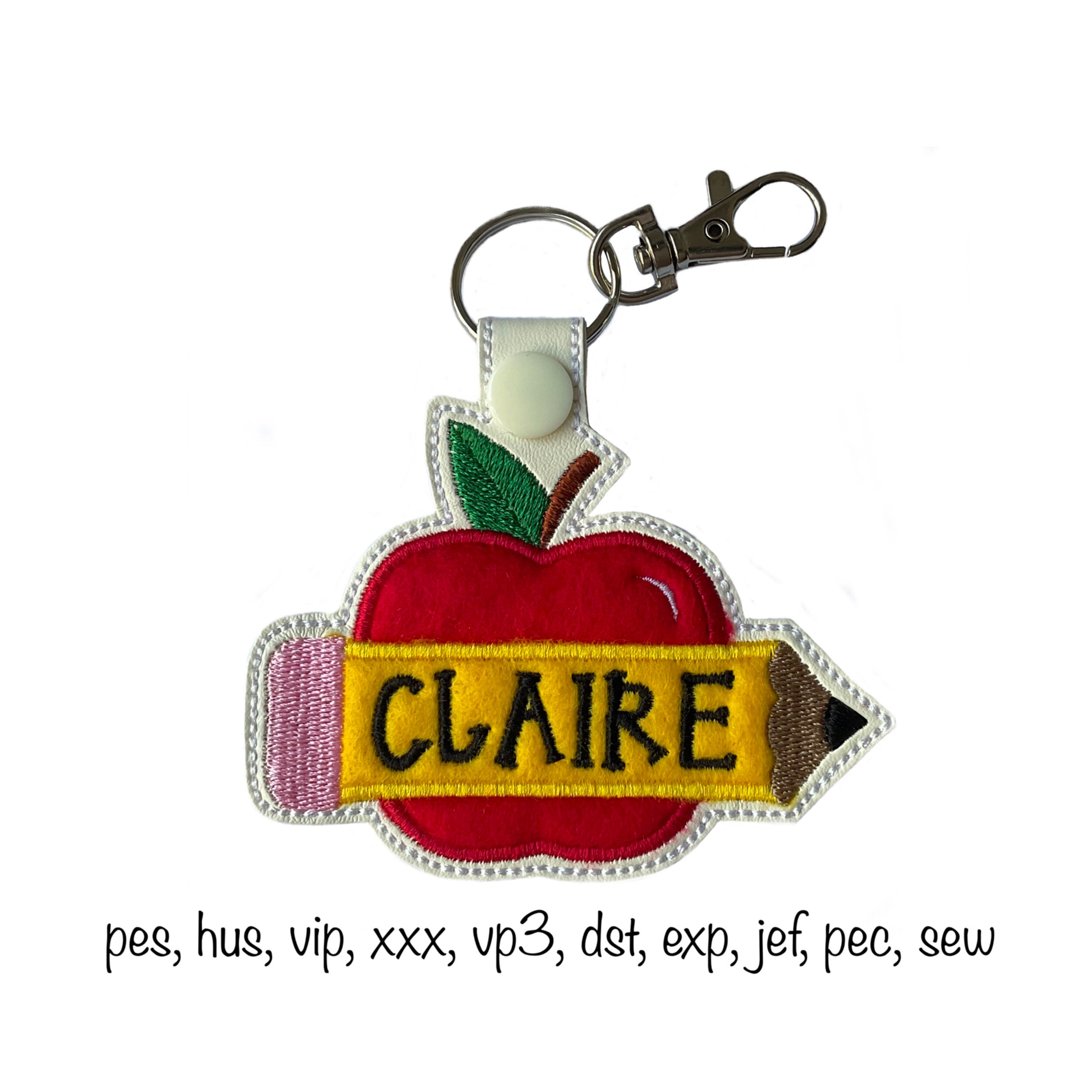 Digital Download Pencils Apple Key Ring Fob Applique Monogram - Etsy
