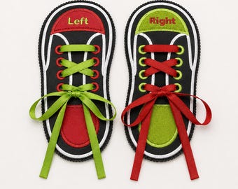 Digital download in the hoop shoe lace training machine embroidery design teach kids shoelace tying practice