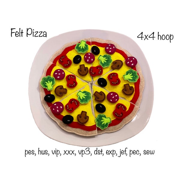 Digital download felt pizza slice play food machine embroidery design all formats school nursery educational learn montessori pretend olive