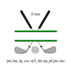 Digital download 8 sizes Golf Club and Ball split monogram machine embroidery design, sport golfer