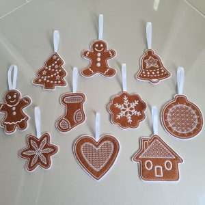 Digital download 10 in the hoop christmas ornaments gingerbread cookies tree decorations machine embroidery design 4x4 hoop in all formats
