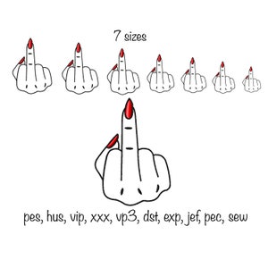 Digital download middle finger machine embroidery design lady girl quick stitch outline funny rude teenager in all formats teen gift pattern
