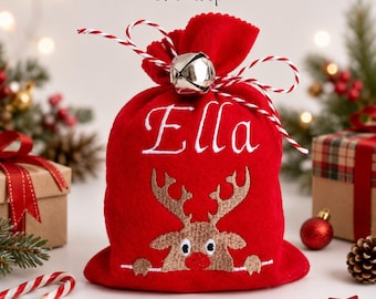 Digital download 5x7 size rudolph reindeer christmas treat bag in the hoop machine embroidery design sweets holder gift