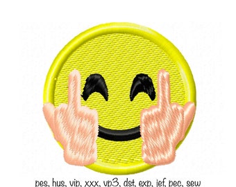 Digital download  rude middle finger smiley face machine embroidery design in formats pec, pes, xxx, jef, sew, exp, vip, vp3, dst, hus