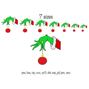 Instant download 7 maten kerstgroen monster handmachine borduurontwerp, meerdere formaten feestelijke bijpassende trendy grappige winter