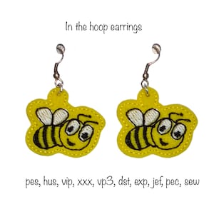 Instant download felt cute trendy bumble bee aesthetic earrings machine embroidery design in all formats in the hoop