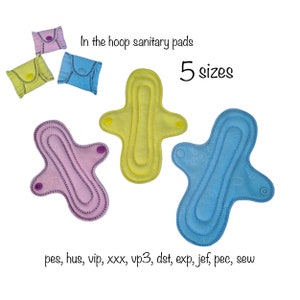 Digital download 5 sizes reusable fabric sanitary feminine pads machine embroidery design eco in multiple formats 5x7 6x8 8x10 hoop cloth