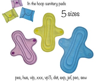 Digital download 5 sizes reusable fabric sanitary feminine pads machine embroidery design eco in multiple formats 5x7 6x8 8x10 hoop cloth