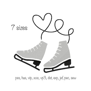 Digital download 7 sizes ice skating love fill machine embroidery design in all popular formats fashion sport shoe winter skate