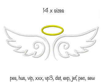 Digital download Angel wings 14 sizes machine embroidery design beautiful memory condolence in multiple formats