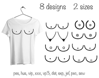Witzige Damen Boobies Maschinenstickerei 8 Variationen in allen Formaten lustiges Damen T-Shirt Oberteil Hoody Schnittmuster 10x10 13x18 Rahmen