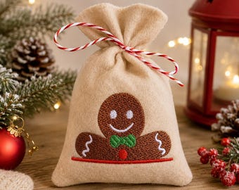 Digital download 5x7 size gingerbread man christmas treat bag in the hoop machine embroidery design sweets holder gift