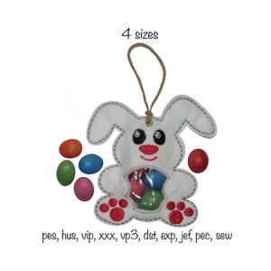 Digital download 4 sizes easter bunny treat bag chocolate egg holder machine embroidery design multiple formats baby kids gift trendy top