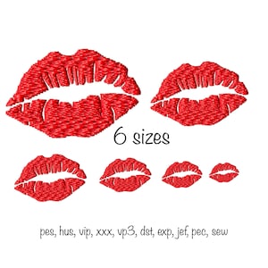 Digital download lips shape 6 sizes machine embroidery design in formats pec, pes, xxx, jef, sew, exp, vip, vp3, dst, hus kiss red lipstick