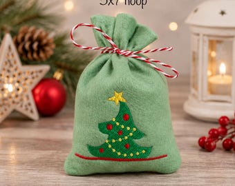 Digital download 5x7 size christmas tree christmas treat bag in the hoop machine embroidery design sweets holder gift
