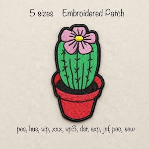 Instant download 5 sizes cute trendy cartoon cactus fill patch machine embroidery design in all formats in the hoop flower pot