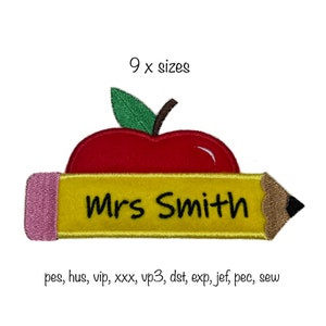 Digital download Pencils Apple Applique Monogram Machine Embroidery Design 9 sizes school, nursery, teacher gift