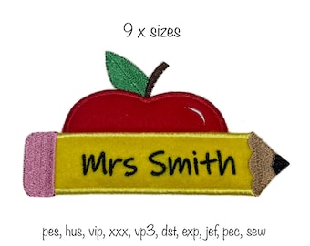 Digital download Pencils Apple Applique Monogram Machine Embroidery Design 9 sizes school, nursery, teacher gift