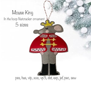 Digital download 5 sizes felt nutcracker mouse king in the hoop christmas ornament tree decorations machine embroidery design in all formats