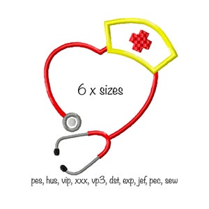 Digital download stethoscope heart shape 6 sizes machine embroidery design in all formats doctor nurse medical worker gift