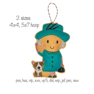 Digital download christmas tree ornament british queen elizabeth and her corgi dog uk london machine embroidery pattern design, commemorate