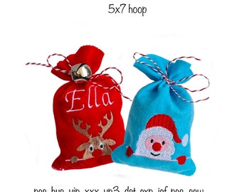 Téléchargement numérique 5 x 7 taille 2 pack santa claus et rudolph renne traiter sac dans le cerceau machine broderie conception bonbons titulaire cadeau