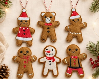 Digital download 6 in the hoop christmas ornaments gingerbread cookies tree decorations machine embroidery design 4x4 hoop in all formats