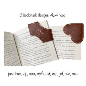 Digital download Leather Corner Bookmark 2 shapes machine embroidery design 4x4 hoop, school college uni university book lover reading club