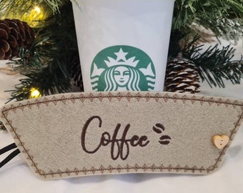 Digital download 5x7 hoop easy quick felt hot coffee cup mug wrap in the hoop machine embroidery design eco in multiple formats