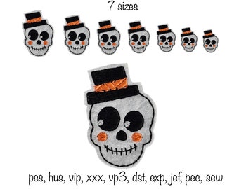 Instant download halloween skull quick stitch feltie outline machine embroidery design in multiple formats