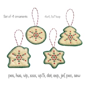 Digital download 4 in the hoop Christmas ornaments gingerbread cookies tree decorations machine embroidery design 4x4 hoop in all formats