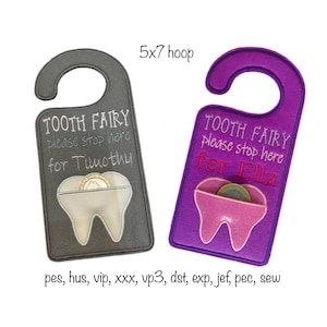 Digital download simple tooth fairy applique door hanger with pocket machine embroidery design in formats