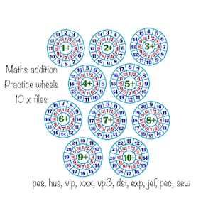 Digital download math addition plus wheels machine embroidery design 1-10 circle charts montessori school in the hoop educational