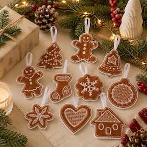 Digitale download 10 in de hoepel kerst ornamenten peperkoek koekjes boom decoraties machine borduurwerk ontwerpen 4 x 4 hoepel in alle formaten