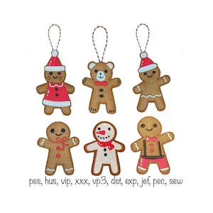 Digital download 6 in the hoop christmas ornaments gingerbread cookies tree decorations machine embroidery design 4x4 hoop in all formats