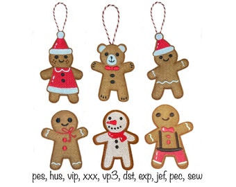 Digital download 6 in the hoop christmas ornaments gingerbread cookies tree decorations machine embroidery design 4x4 hoop in all formats