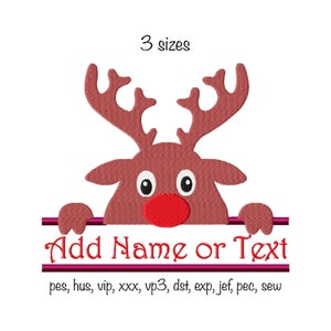 Instant download 3 sizes nose reindeer split rudolph blank add text personalise christmas machine embroidery design in all popular formats
