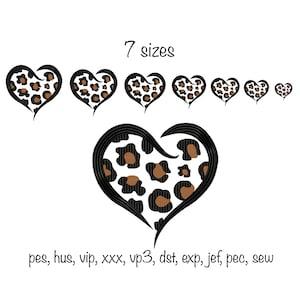 Instant download 7 sizes leopard print love heart machine embroidery design in all popular formats animal st valentine&#39;s day pattern