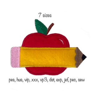Digital download Pencils Apple Applique Monogram Machine Embroidery Design 7 sizes school, nursery, teacher gift