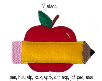 Digital download Pencils Apple Applique Monogram Machine Embroidery Design 7 sizes school, nursery, teacher gift