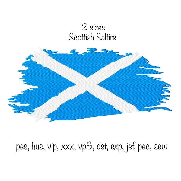 Digital download 12 sizes scottish saltire st andrew's cross flag scotland machine embroidery pattern design, multiple formats