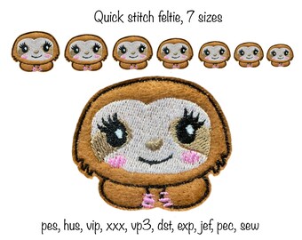 Descarga instantánea 7 tamaños dibujos animados lindo perezoso fieltro máquina bordado diseño en múltiples formatos en la etiqueta de imán de pelo de aro