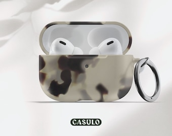 Estuche beige con diseño de carey para AirPods. Estuche estético para AirPods. Lujosa funda para AirPod Pro con llavero y mosquetón. Estuches para AirPods 1 y 2.