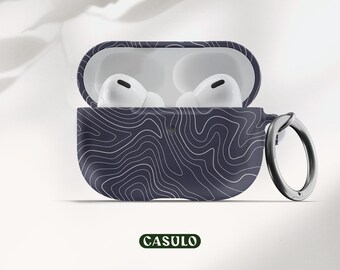 Funda para AirPods Pro con diseño de líneas oscuras, funda para AirPods con llavero, funda para AirPods 1 y 2, funda protectora para AirPods con mosquetón, funda para AirPods con diseño atractivo