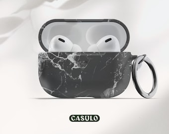 Black Marble AirPods Pro Case, AirPod Case With Keychain, AirPods Case 1, 2, AirPod Case Cover with Carabiner, Aesthetic AirPod Case