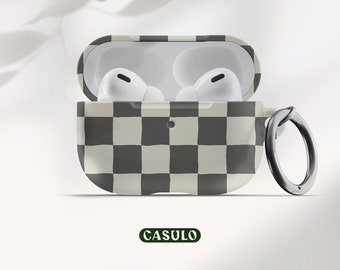 Funda para AirPods estilo Y2K con diseño de tablero de ajedrez negro. Funda estética para AirPods. Funda bonita para AirPods Pro con llavero y mosquetón. Compatible con AirPods 1 y 2.