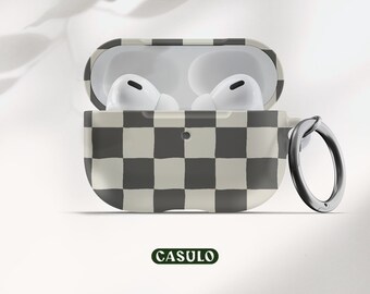Funda para AirPods estilo Y2K con diseño de tablero de ajedrez negro. Funda estética para AirPods. Funda bonita para AirPods Pro con llavero y mosquetón. Compatible con AirPods 1 y 2.