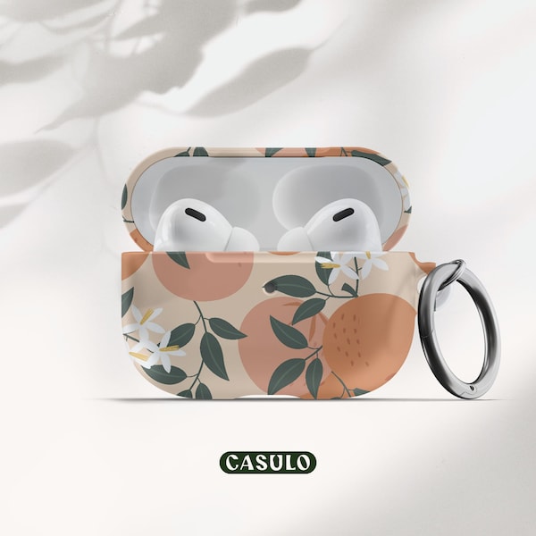 Orange Blossom AirPods Pro Case, AirPod Case With Keychain, Air Pods Case 1 2, AirPod Case Cover with Carabiner, Cute AirPod Case