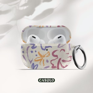 Flower Strokes AirPods Pro Case With Keychain, Protective Case for Air Pods Pro 2 1 and AirPod 3 2 1, AirPods Cover with Carabiner